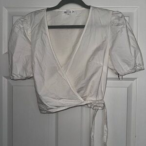 Missguided White Puff Sleeve Wrap Blouse